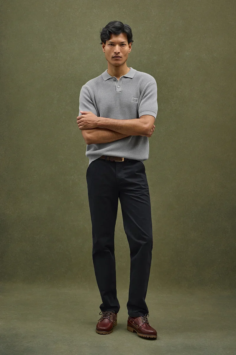 Grey short-sleeve jumper with polo collar and Polo Club patch - Image 2