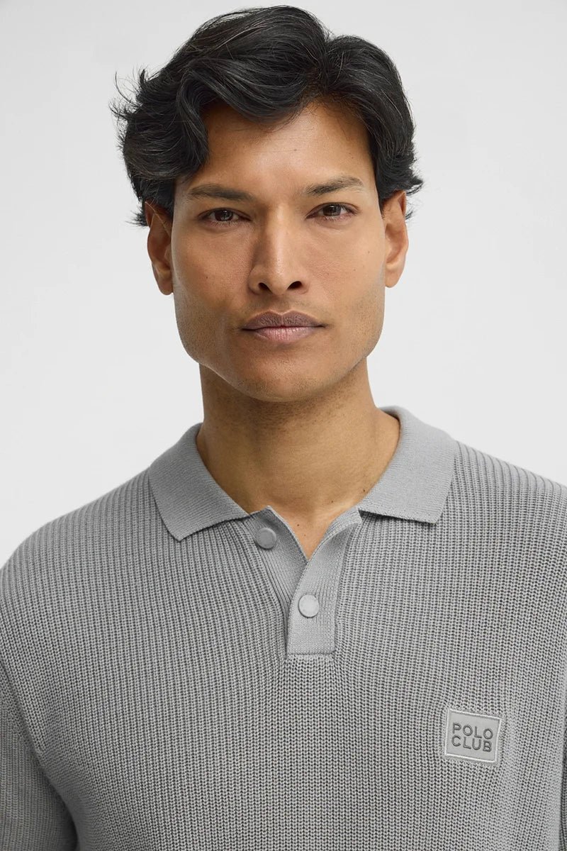 Grey short-sleeve jumper with polo collar and Polo Club patch - Image 3
