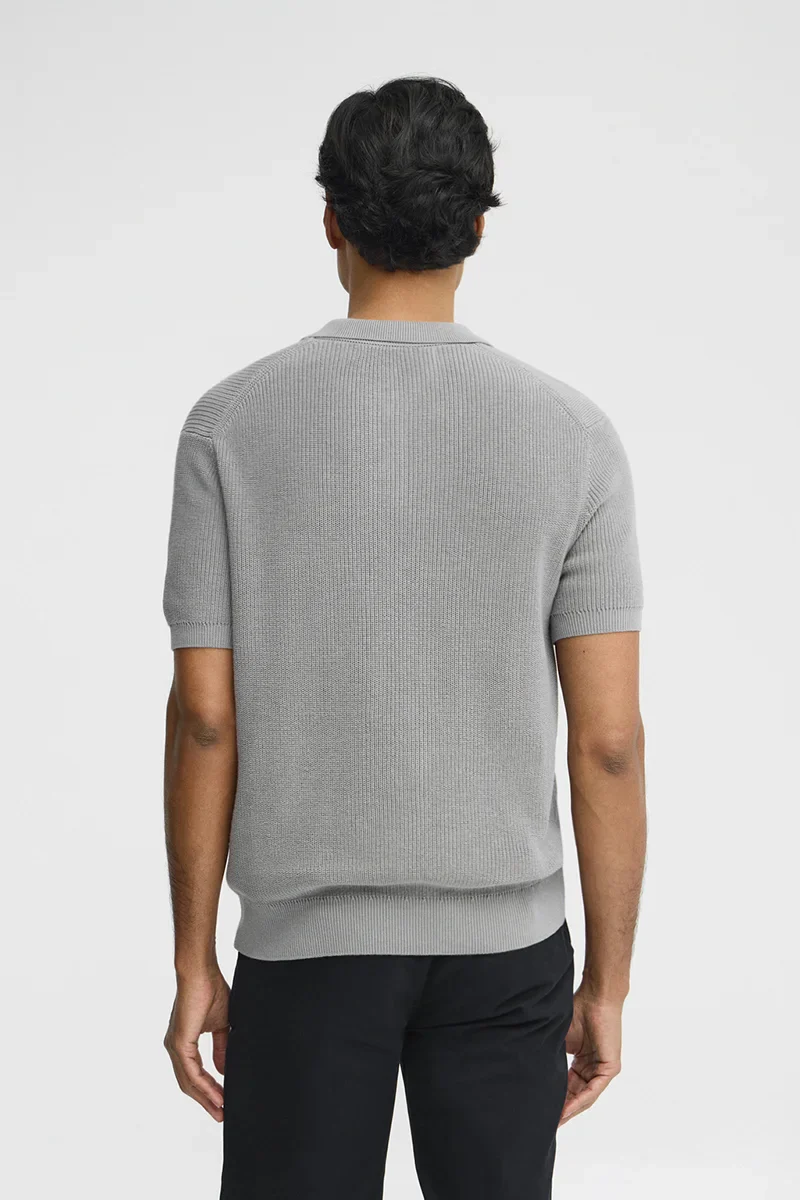 Grey short-sleeve jumper with polo collar and Polo Club patch - Image 5