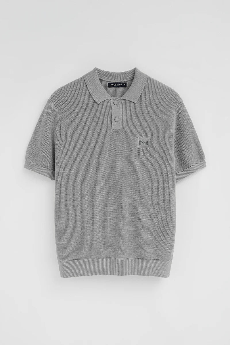Grey short-sleeve jumper with polo collar and Polo Club patch - Image 6