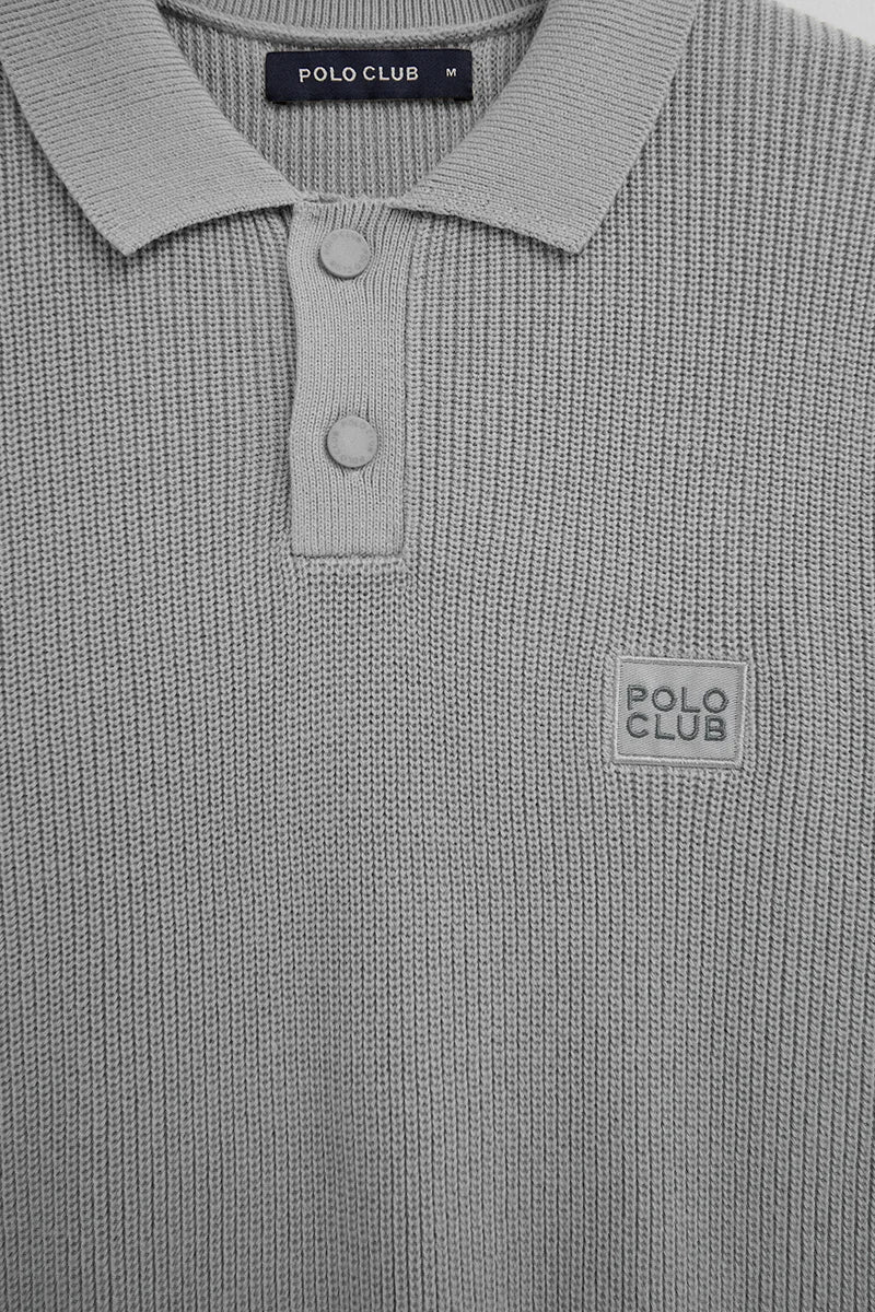 Grey short-sleeve jumper with polo collar and Polo Club patch - Image 7