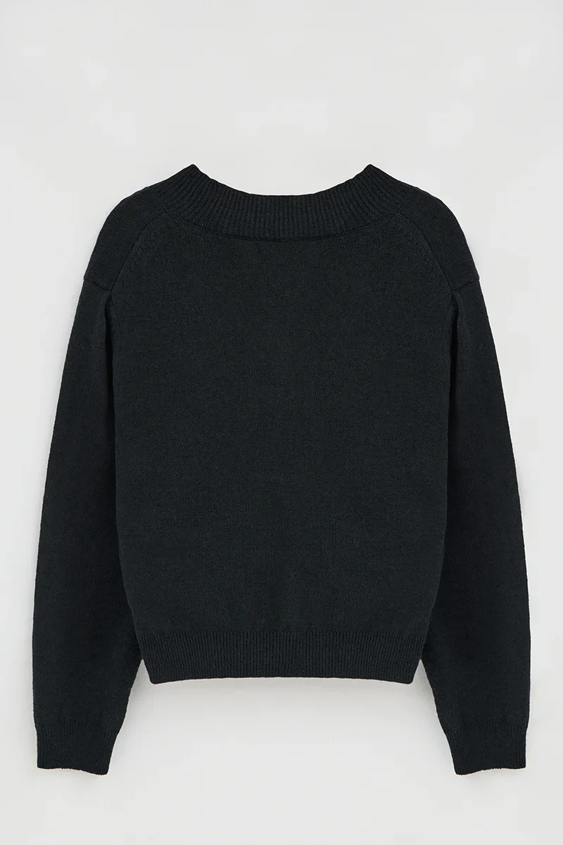 Navy-blue rustic-knit jumper with V-neck and Polo Club logo - Image 8
