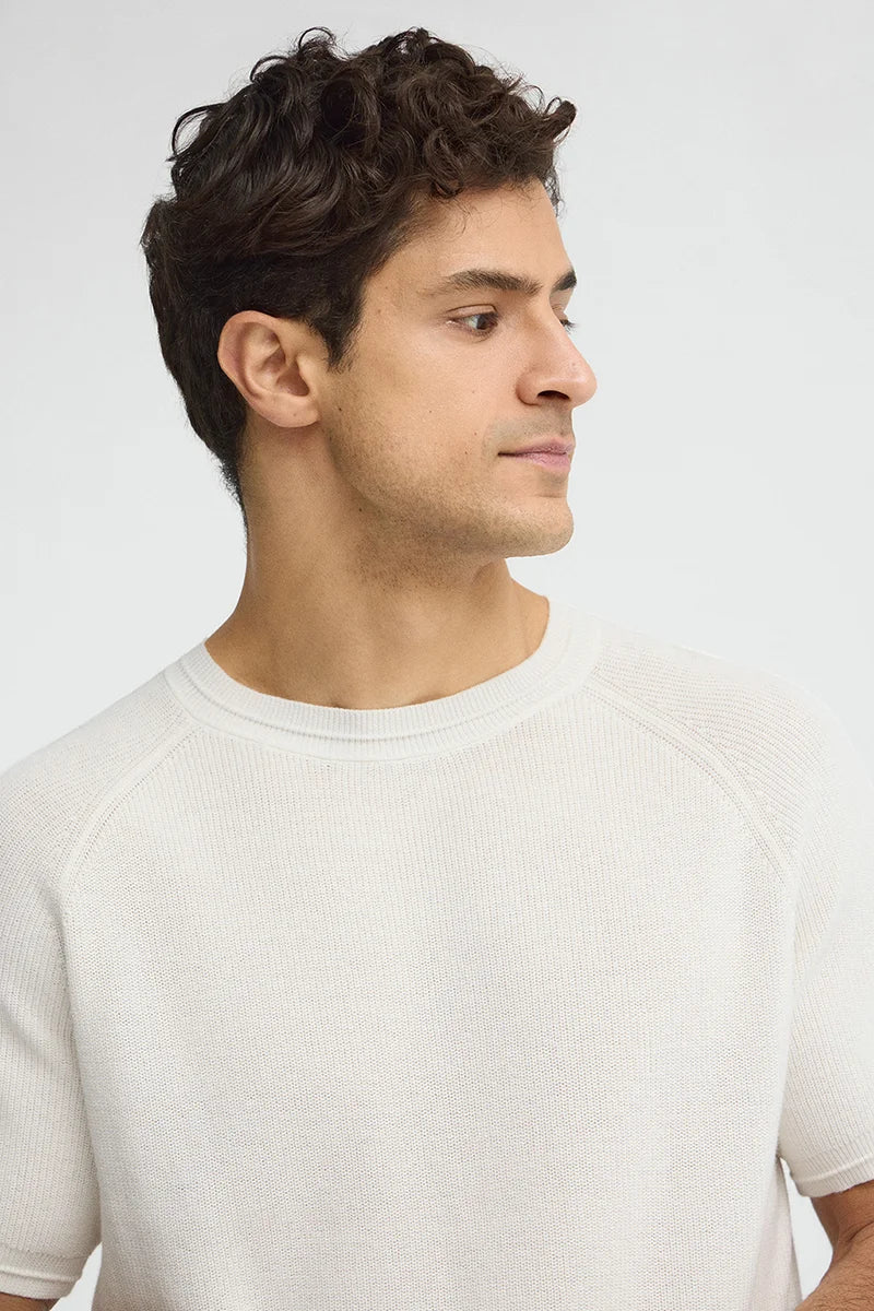 Cream fisherman's-rib jumper with short raglan sleeves and Polo Club logo - Image 3