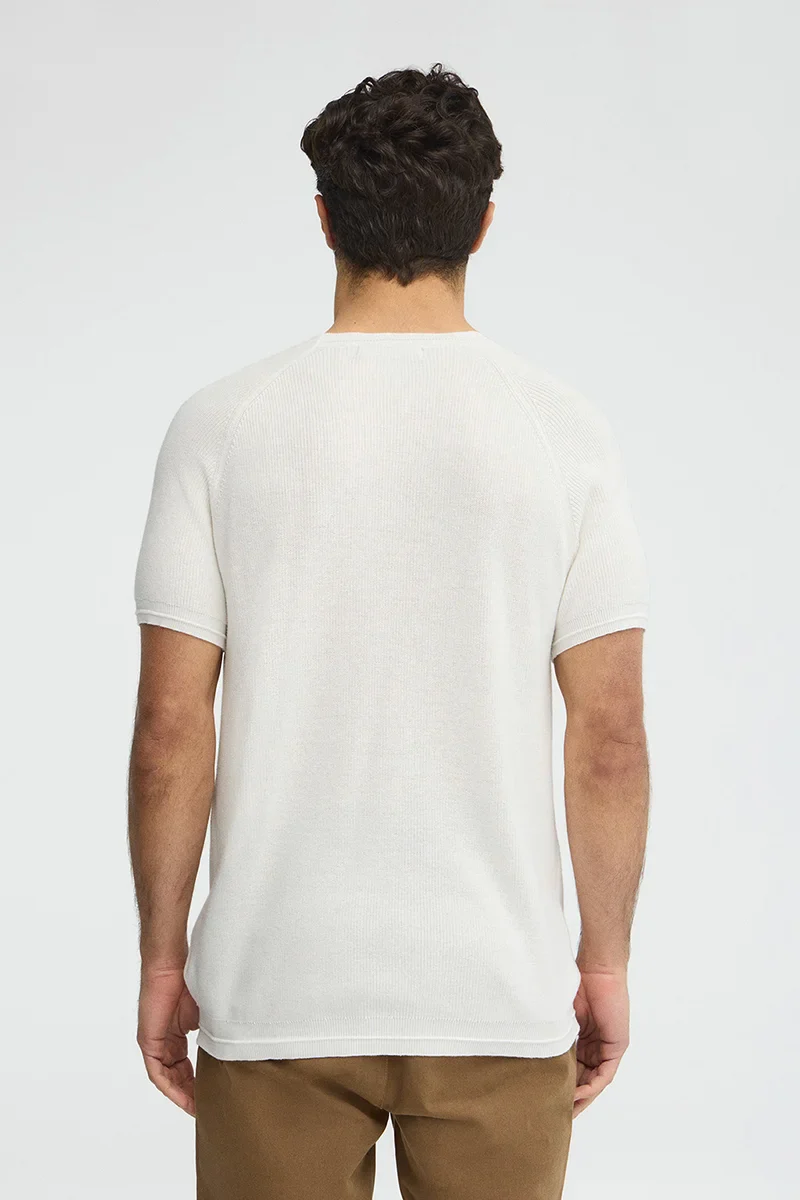 Cream fisherman's-rib jumper with short raglan sleeves and Polo Club logo - Image 5