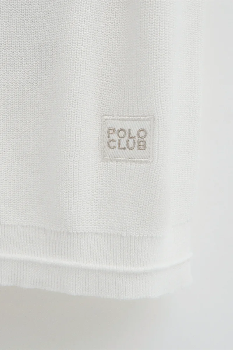 Cream fisherman's-rib jumper with short raglan sleeves and Polo Club logo - Image 7