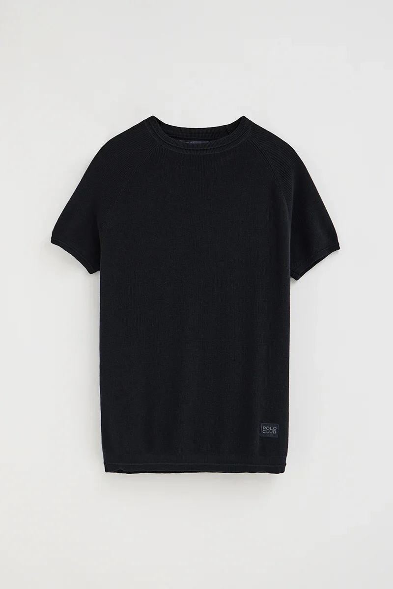 Navy-blue fisherman's-rib jumper with short raglan sleeves and Polo Club logo - Image 6