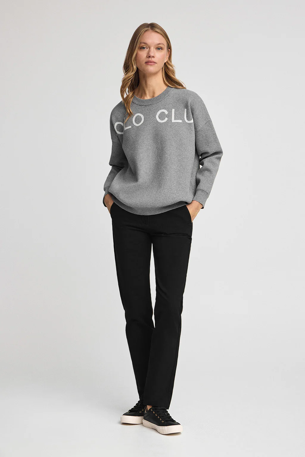 Grey-marl knit jumper with Polo Club contrasting logo - Image 4