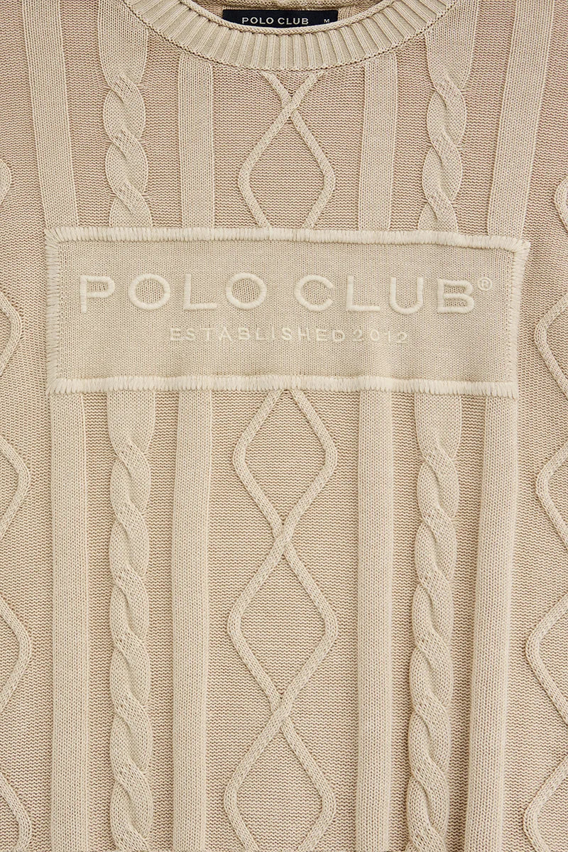 Beige cable-knit jumper with Established 2012 Polo Club raised embroidery - Image 2