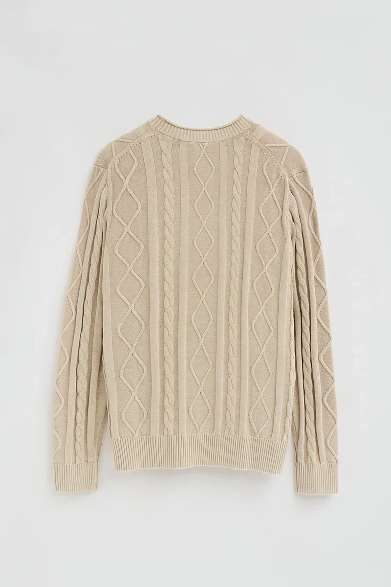 Beige cable-knit jumper with Established 2012 Polo Club raised embroidery - Image 3