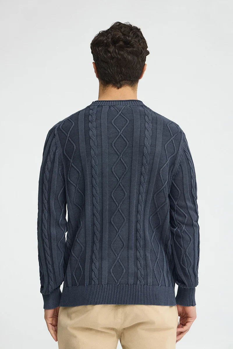 Denim-blue cable-knit jumper with Established 2012 Polo Club raised embroidery - Image 5