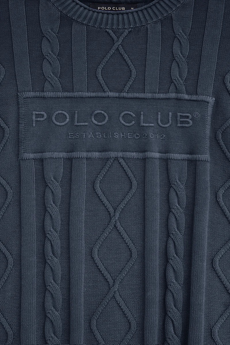 Denim-blue cable-knit jumper with Established 2012 Polo Club raised embroidery - Image 9