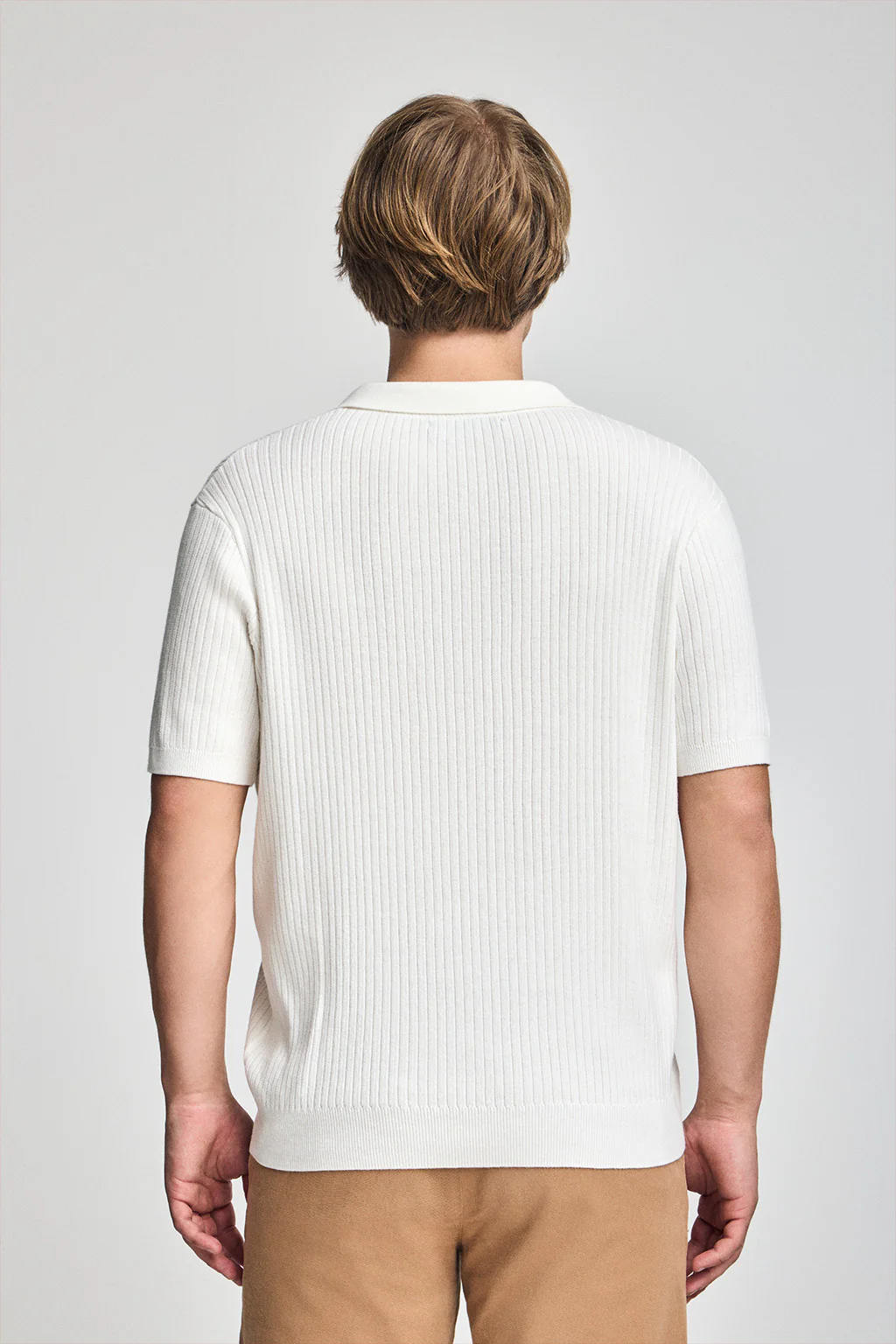 Beige ribbed jumper Jay with embroidered monogram - Image 2