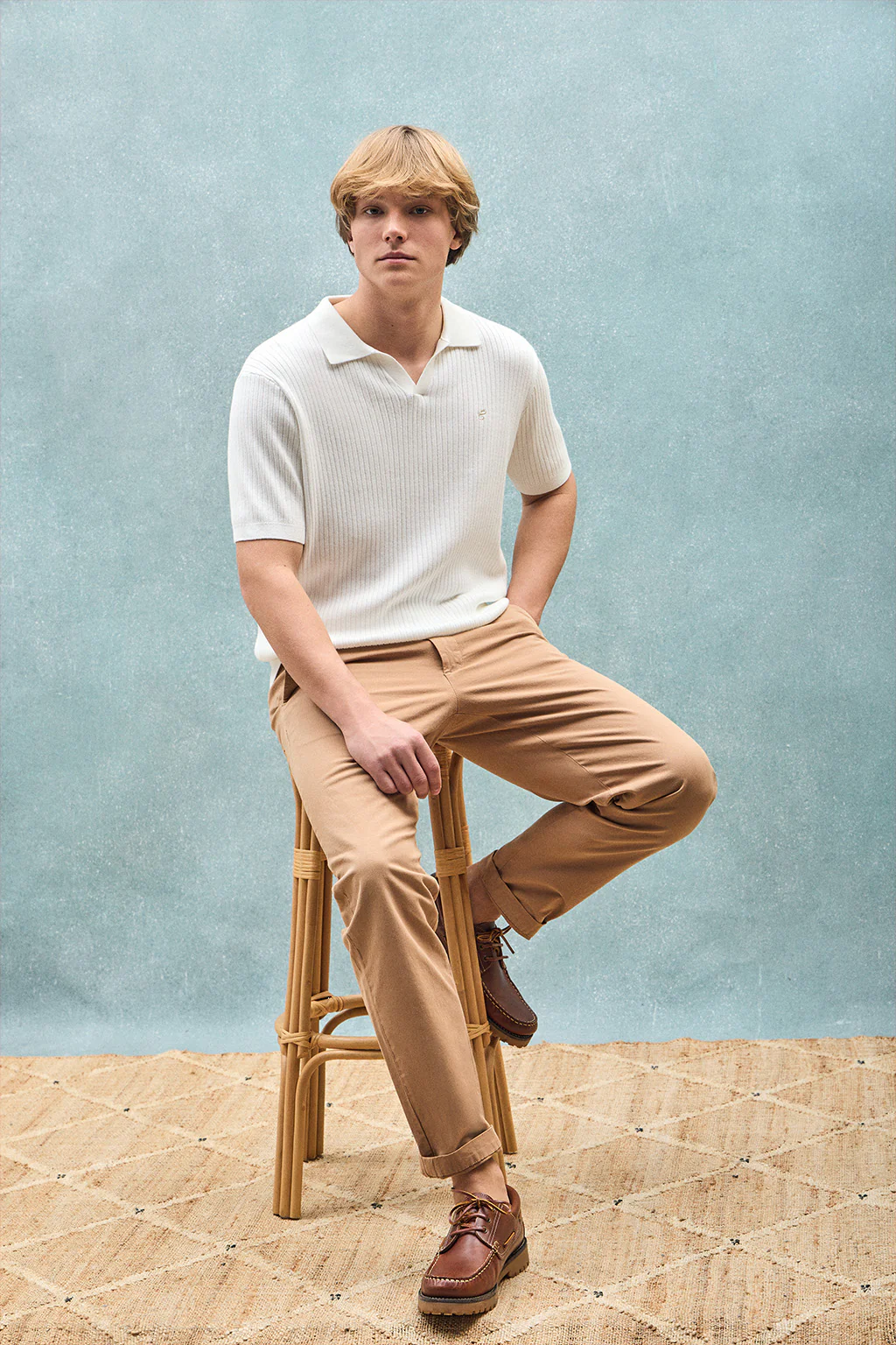 Beige ribbed jumper Jay with embroidered monogram - Image 5