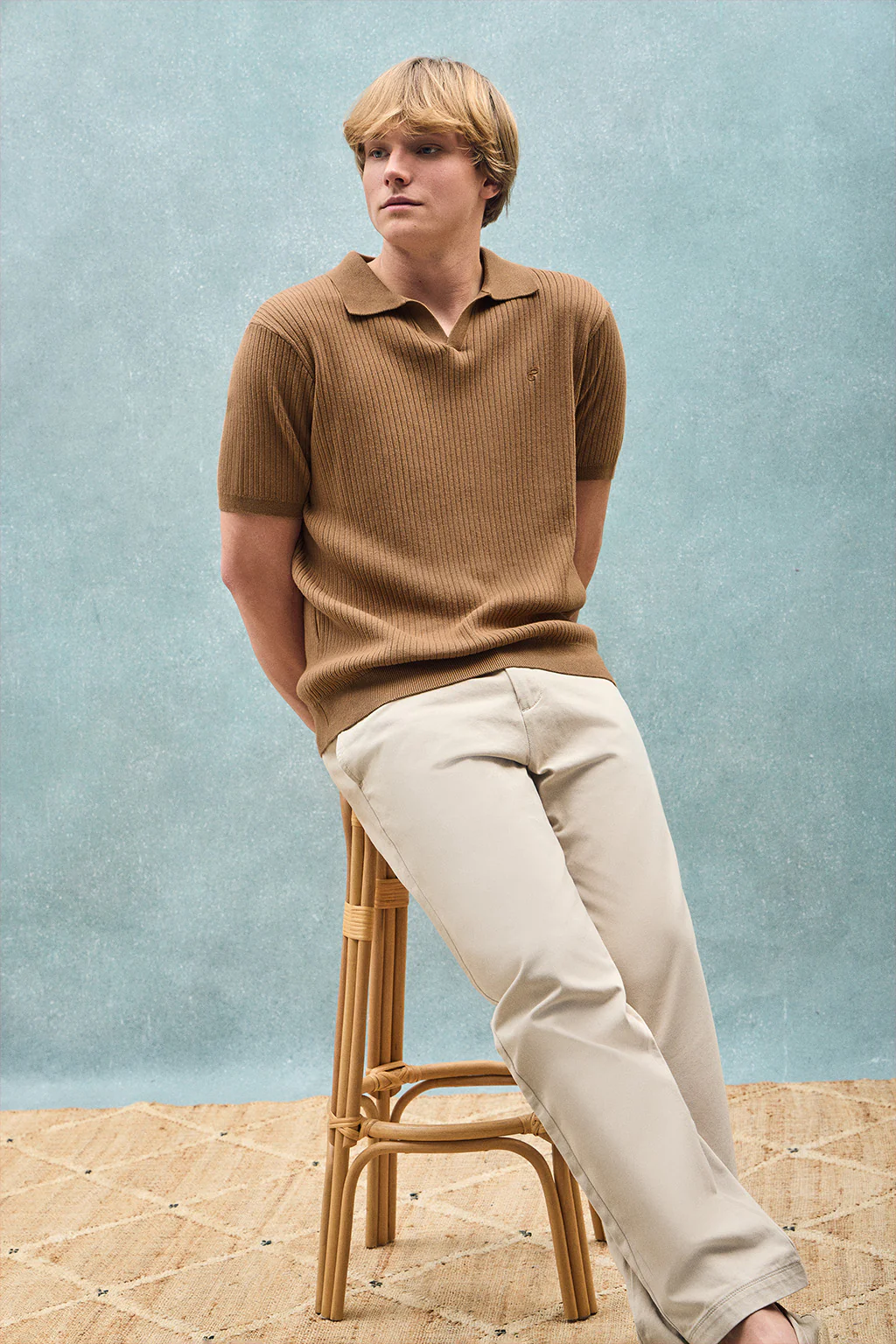 Camel ribbed jumper Jay with embroidered monogram - Image 5