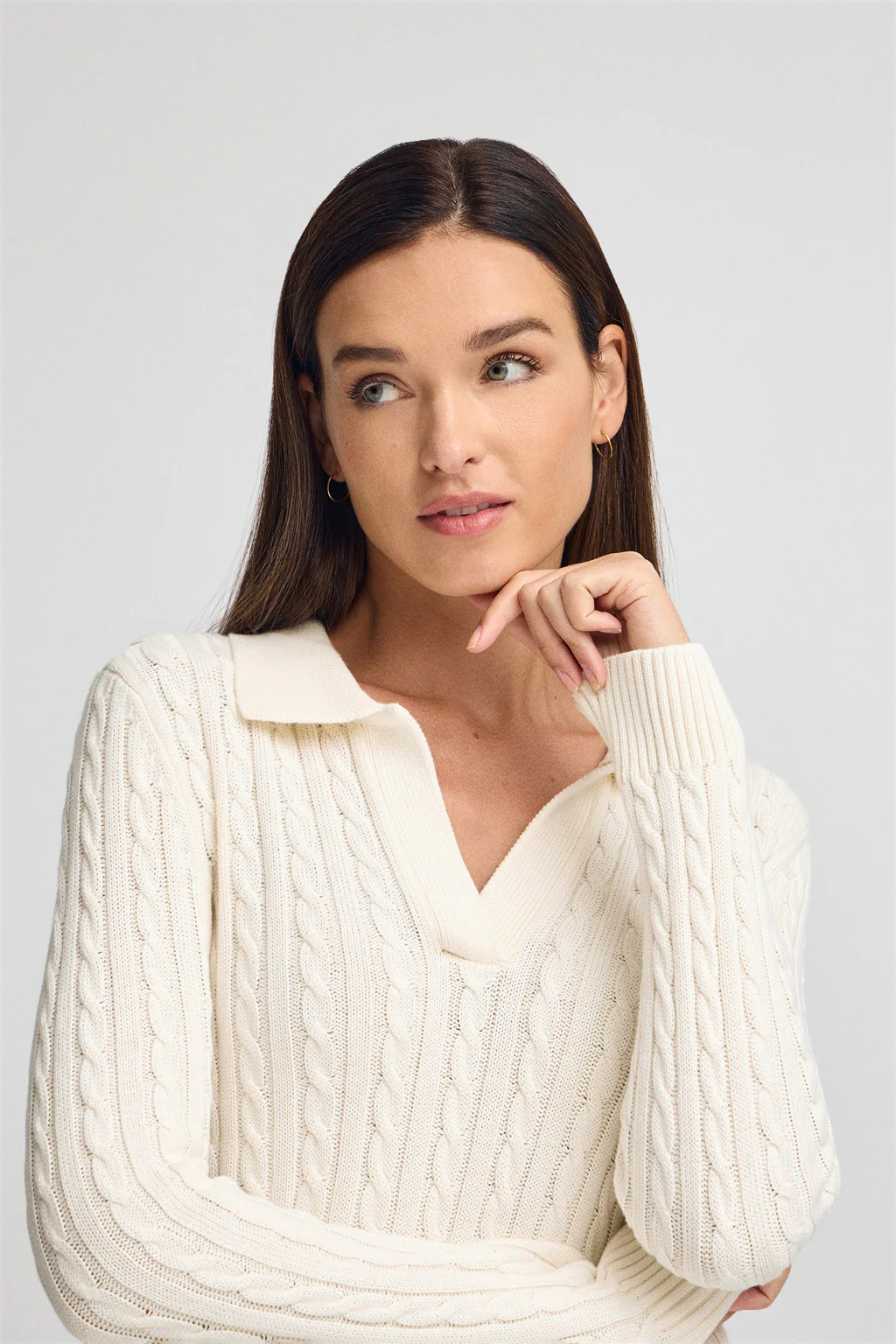 Nude cable-knit jumper with polo collar - Image 2