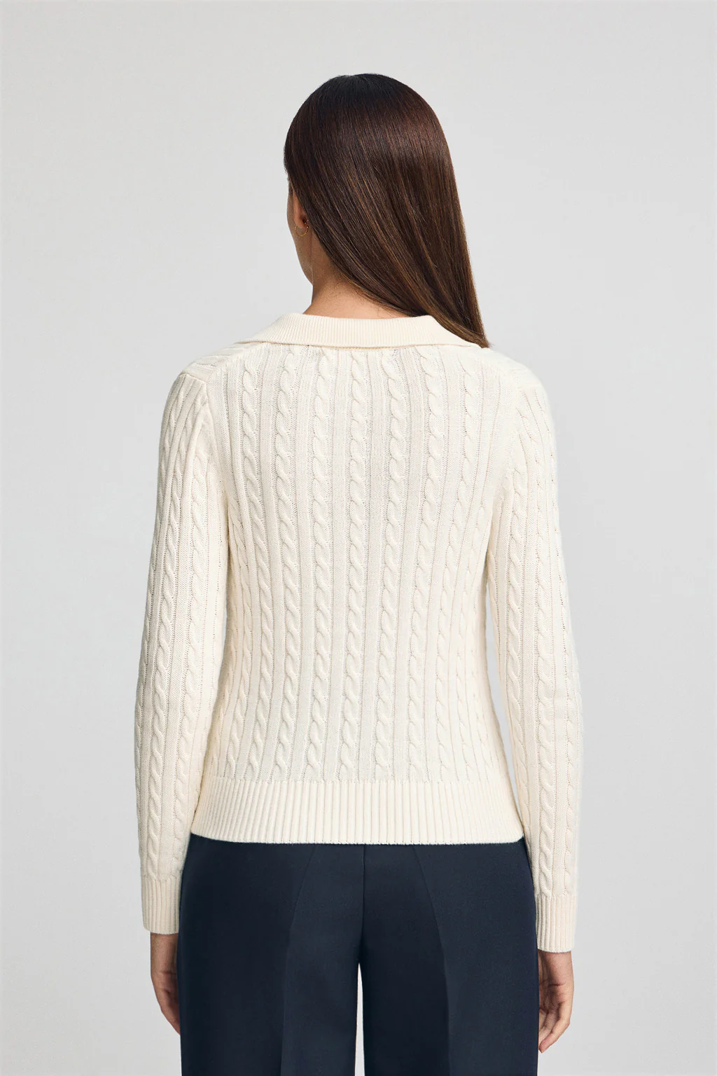 Nude cable-knit jumper with polo collar - Image 6
