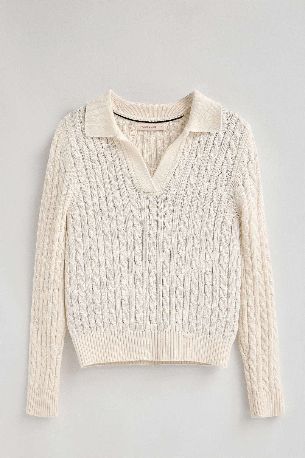 Nude cable-knit jumper with polo collar - Image 7