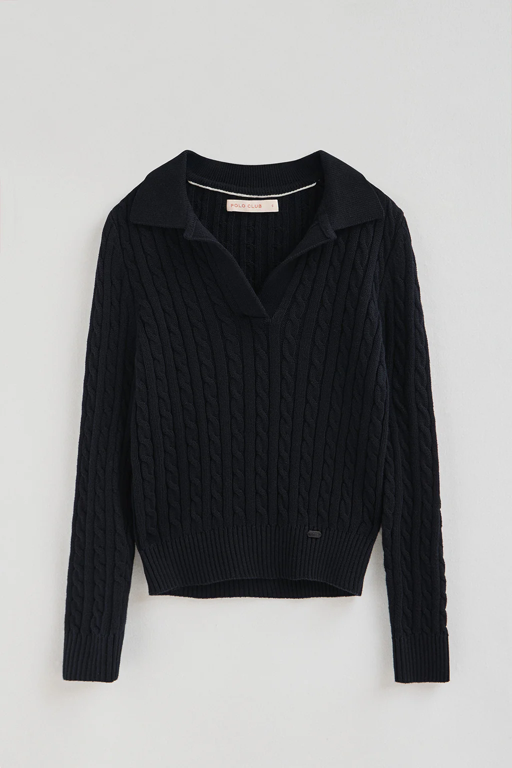 Navy-blue cable-knit jumper with polo collar - Image 9