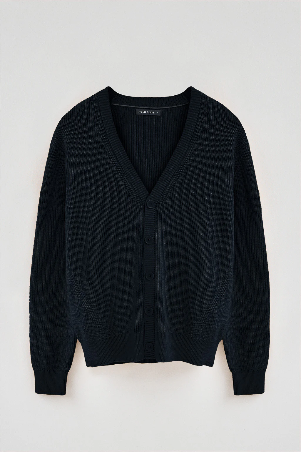 Black fisherman's-rib cardigan with Polo Club patch - Image 10