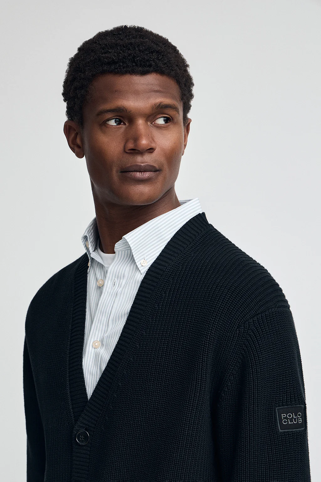 Black fisherman's-rib cardigan with Polo Club patch - Image 3