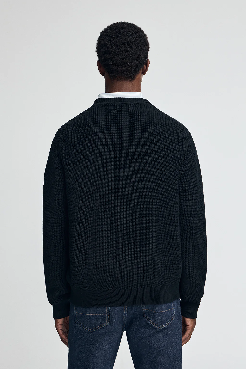 Black fisherman's-rib cardigan with Polo Club patch - Image 6