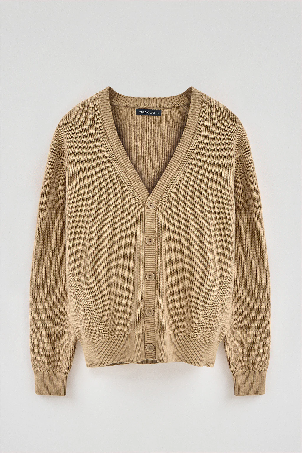Camel fisherman's-rib cardigan with Polo Club patch - Image 6