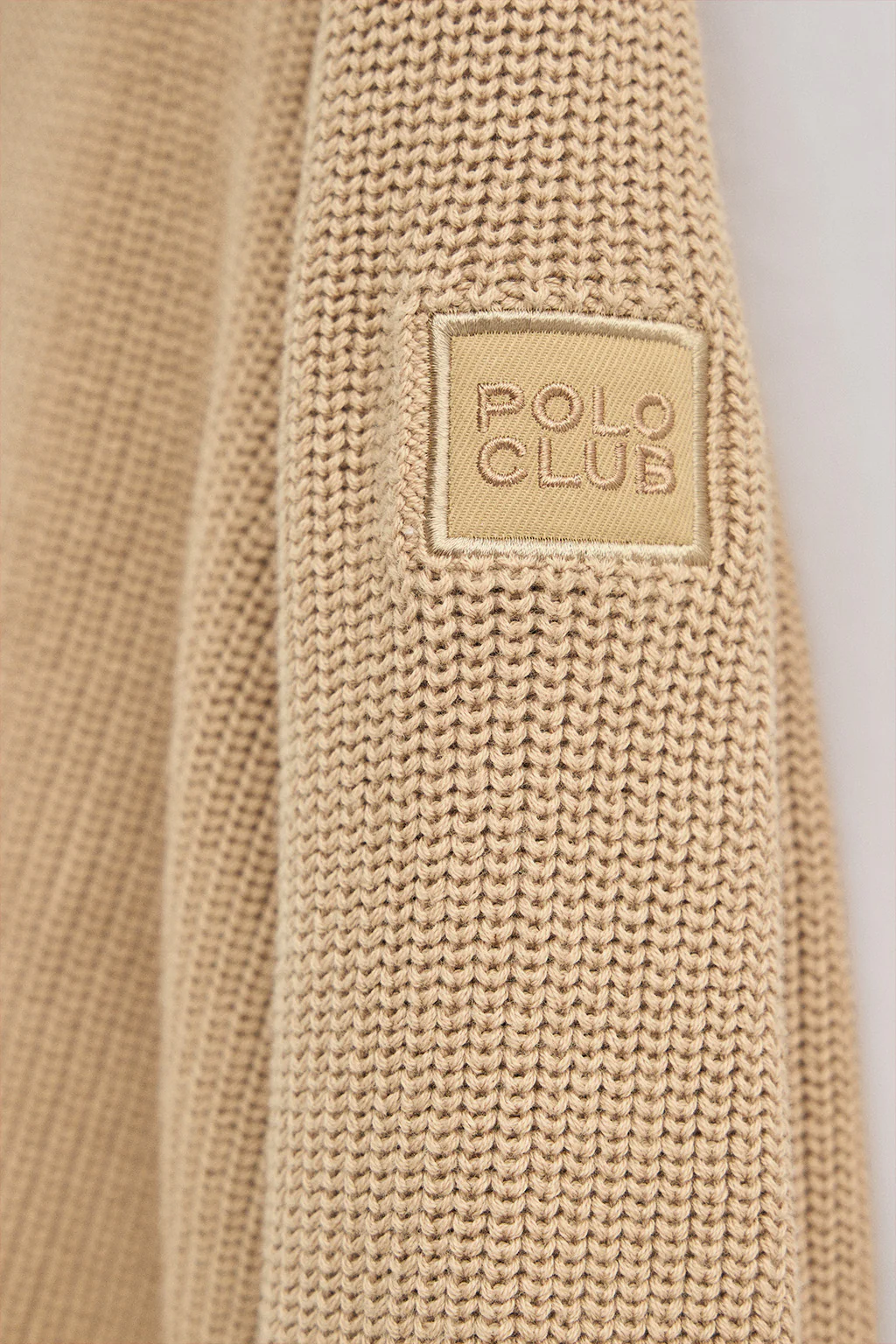 Camel fisherman's-rib cardigan with Polo Club patch - Image 8