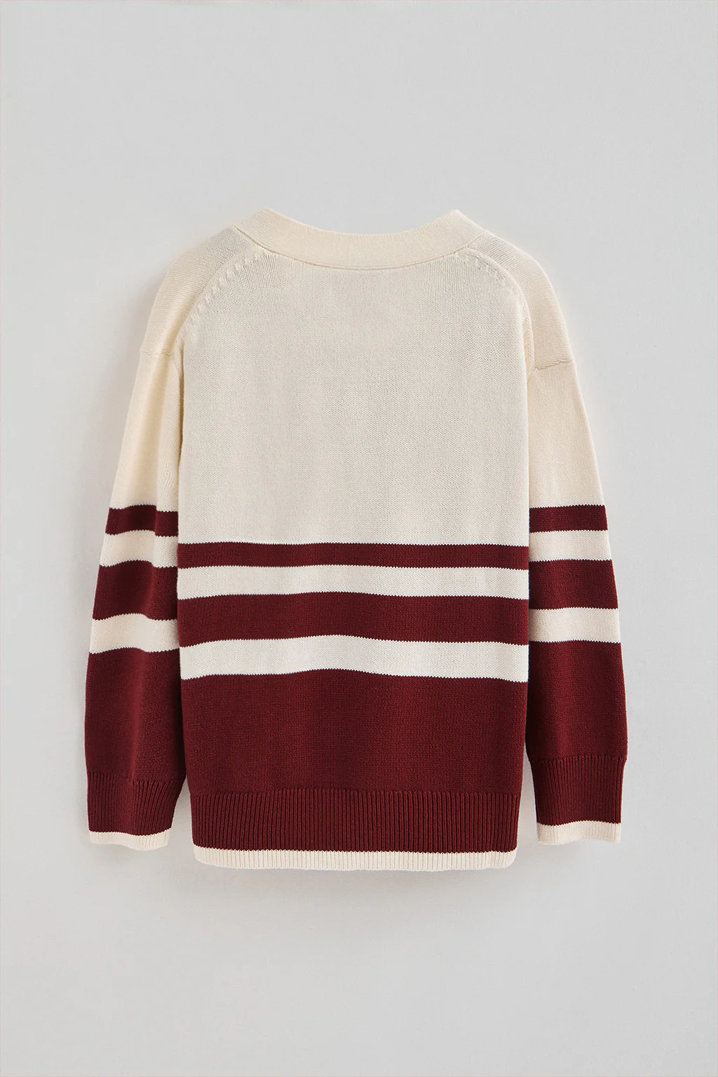 Buttoned V-neck cardigan in nude and maroon with Polo Club nautical patch - Image 8