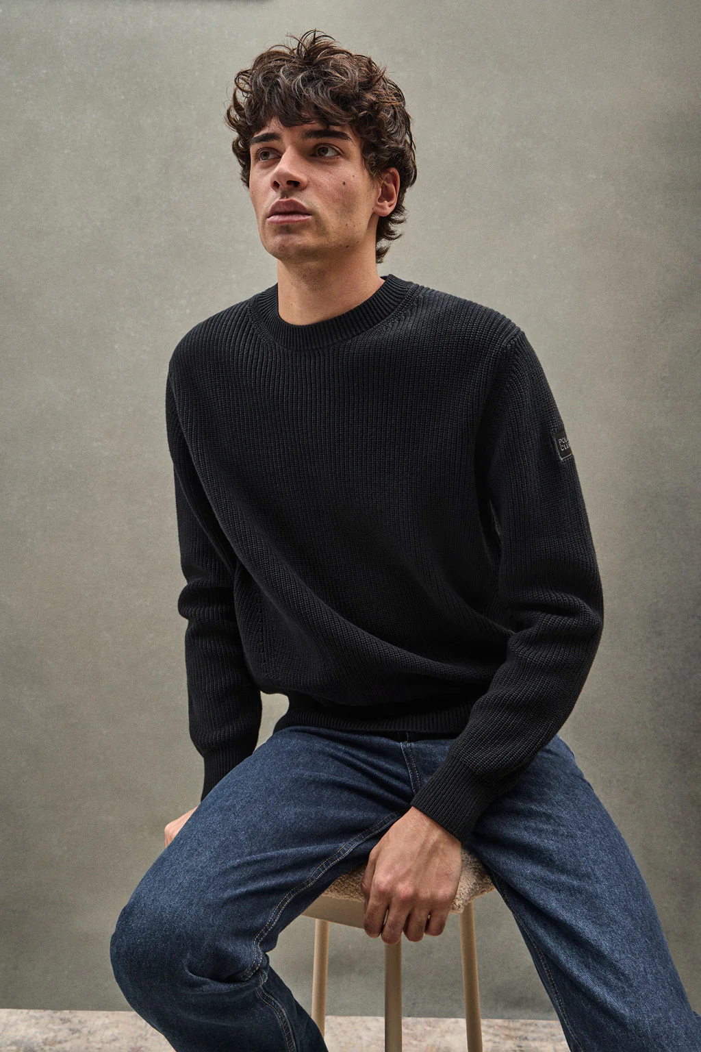 Black fisherman's-rib jumper with Polo Club patch