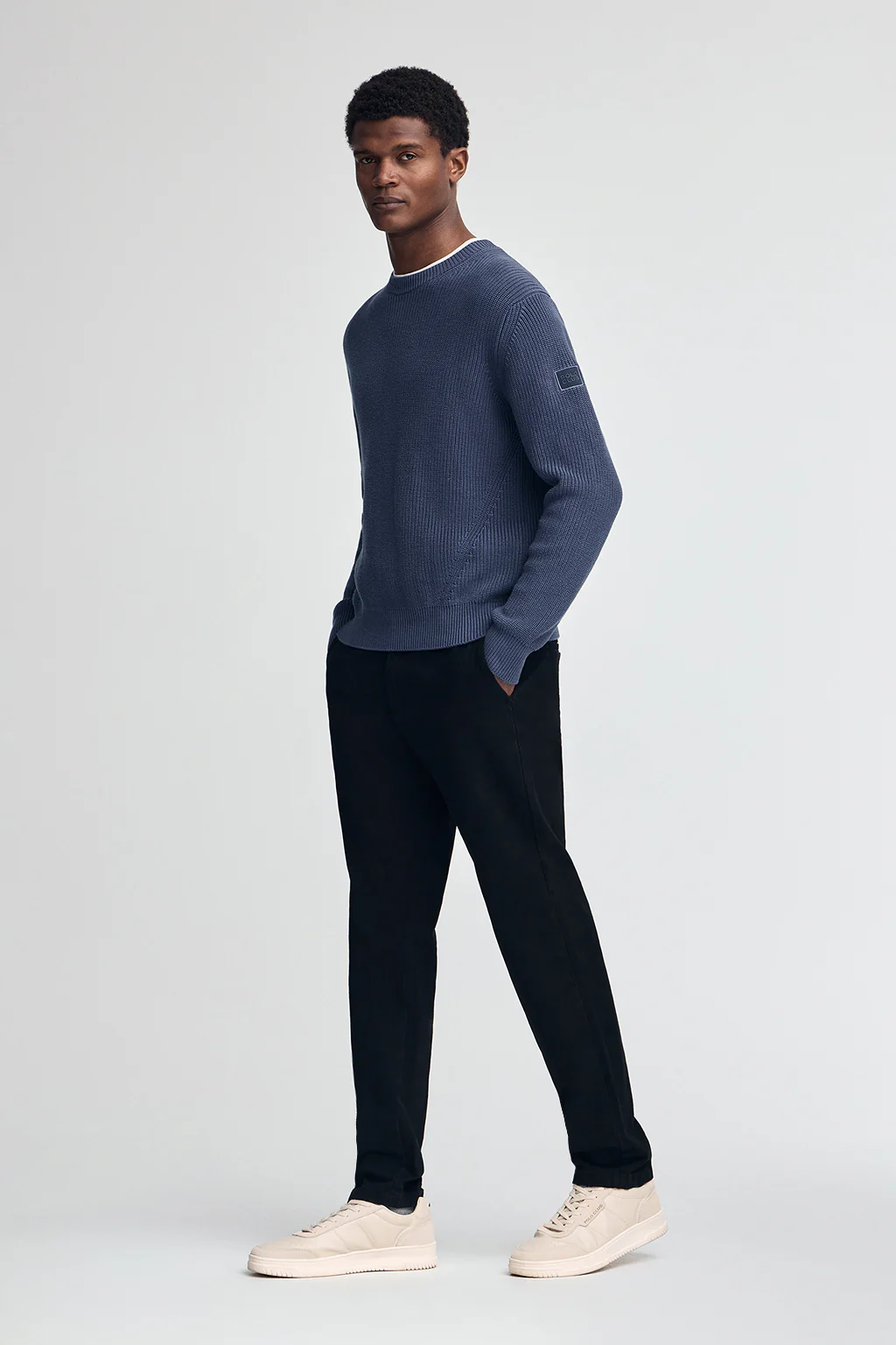 Denim-blue fisherman's-rib jumper with Polo Club patch - Image 3
