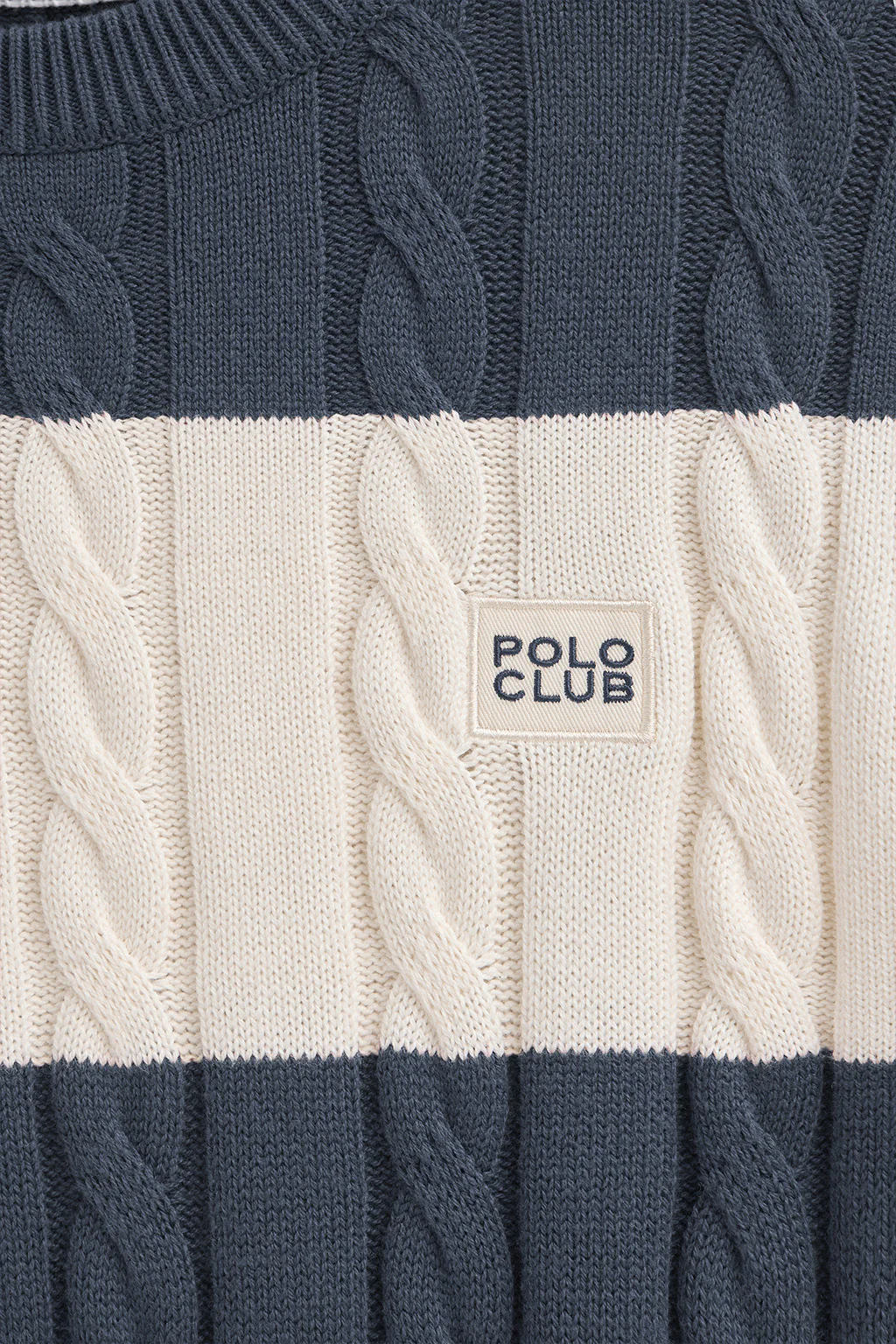 Striped cable-knit wool-blend jumper in denim blue and nude with Polo Club patch - Image 6