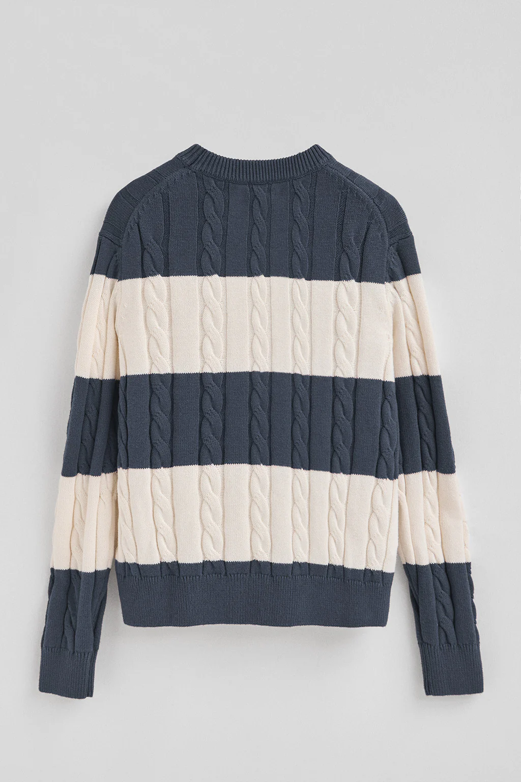 Striped cable-knit wool-blend jumper in denim blue and nude with Polo Club patch - Image 7