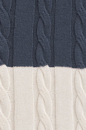 Striped cable-knit wool-blend jumper in denim blue and nude with Polo Club patch - Image 9