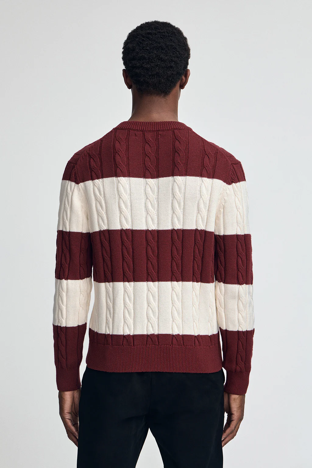 Striped cable-knit wool-blend jumper in maroon and nude with Polo Club patch - Image 5