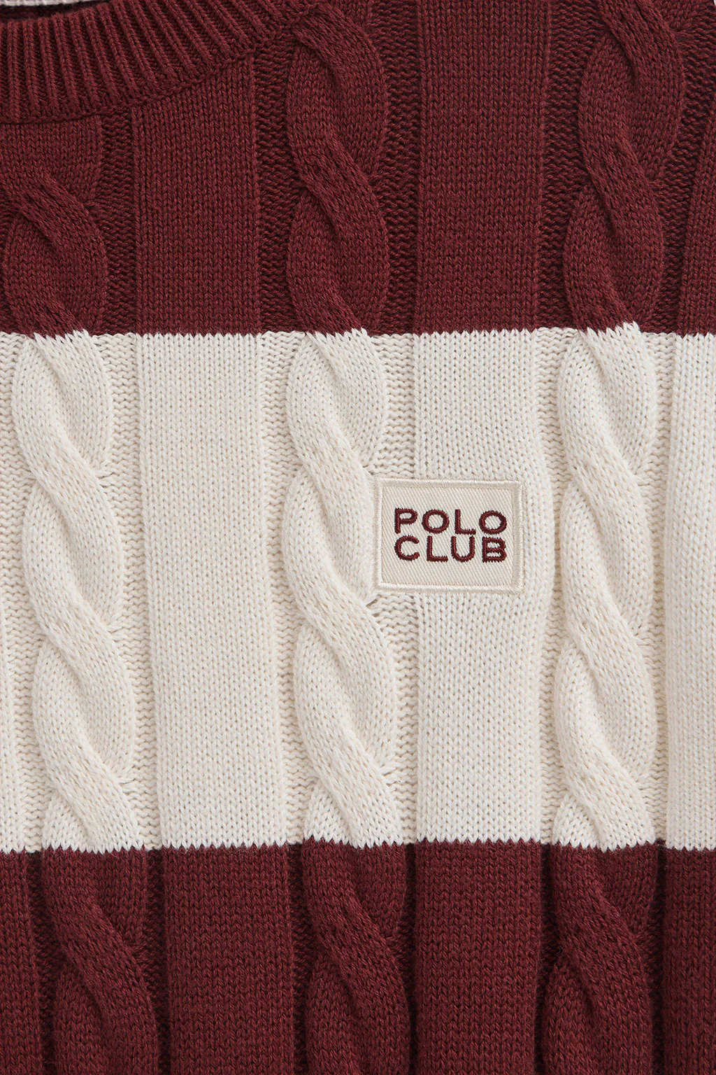 Striped cable-knit wool-blend jumper in maroon and nude with Polo Club patch - Image 7