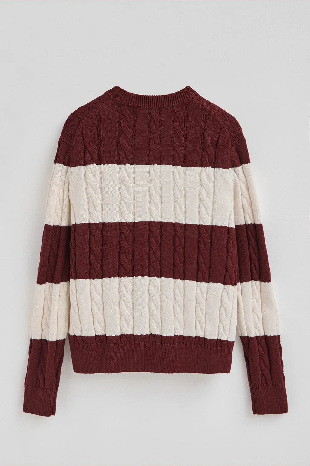 Striped cable-knit wool-blend jumper in maroon and nude with Polo Club patch - Image 8