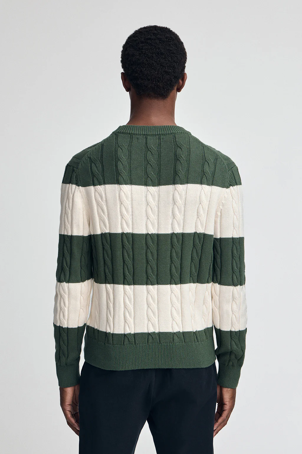 Striped cable-knit wool-blend jumper in mud green and nude with Polo Club patch - Image 4