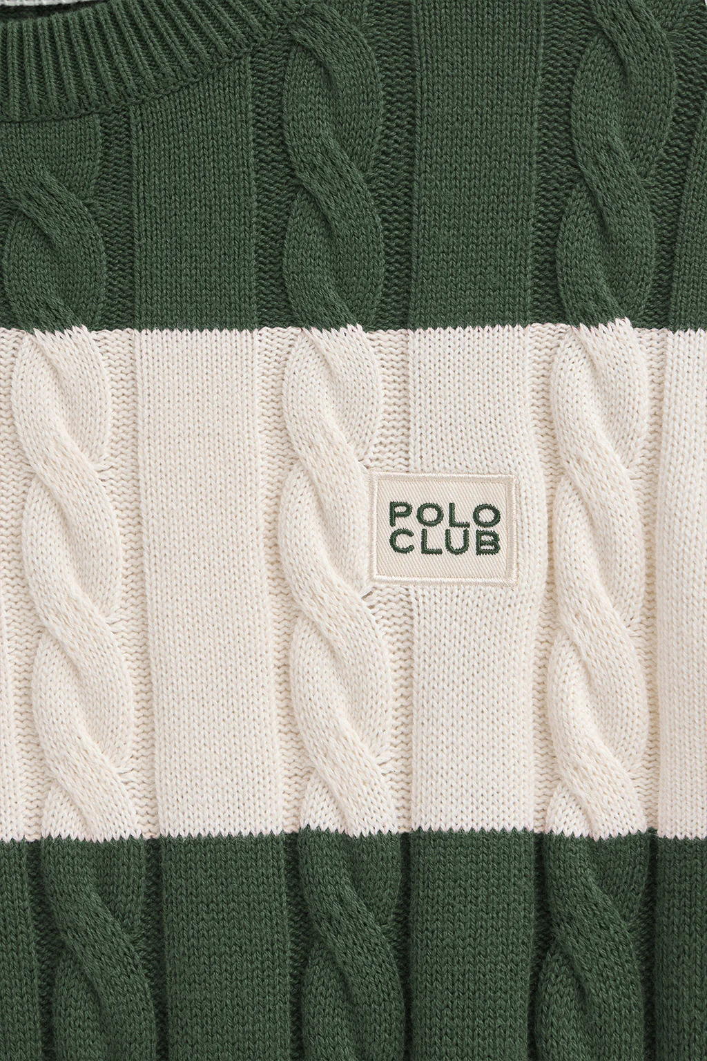 Striped cable-knit wool-blend jumper in mud green and nude with Polo Club patch - Image 7
