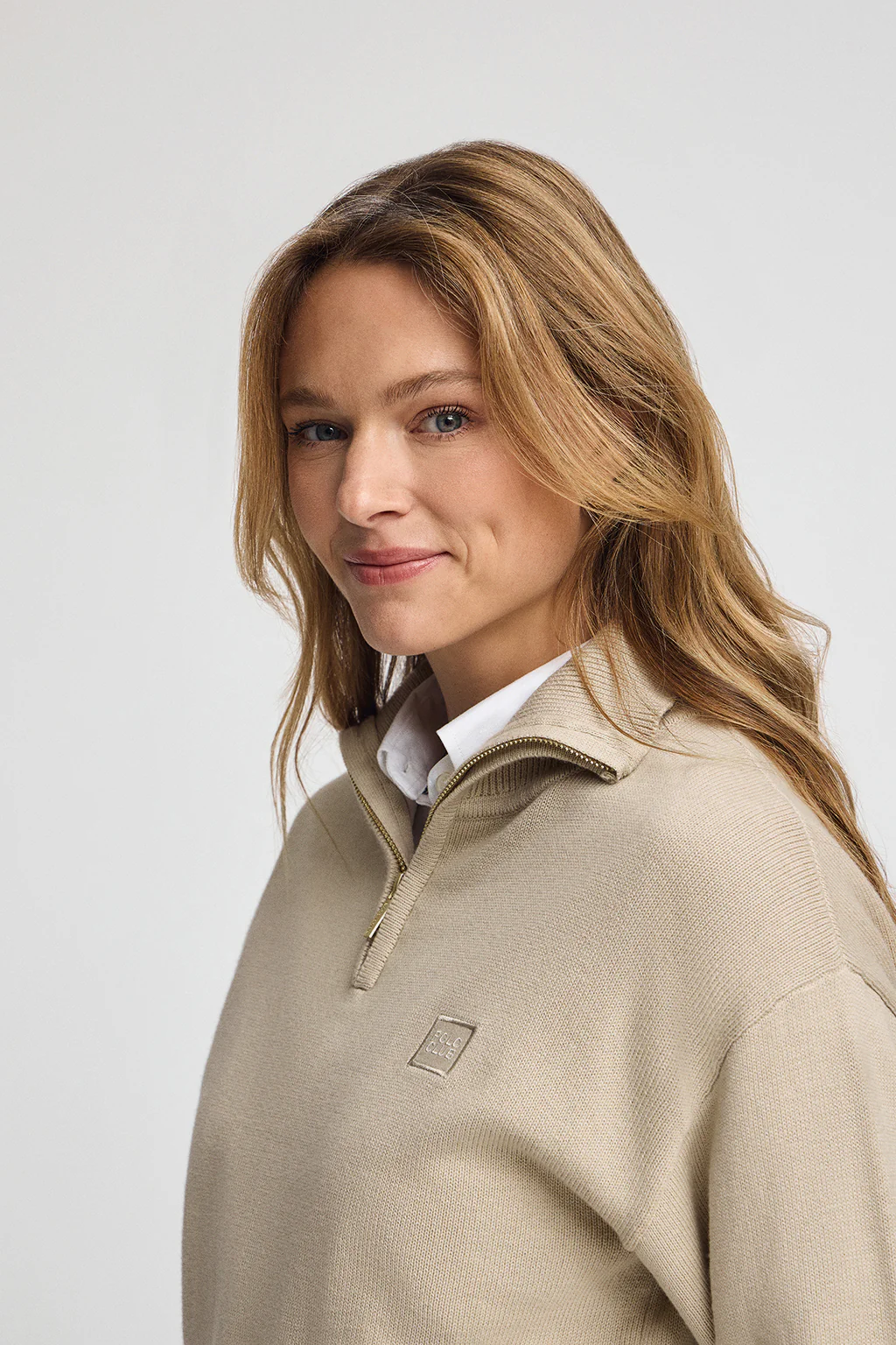 Beige half-zip cotton jumper - Image 3