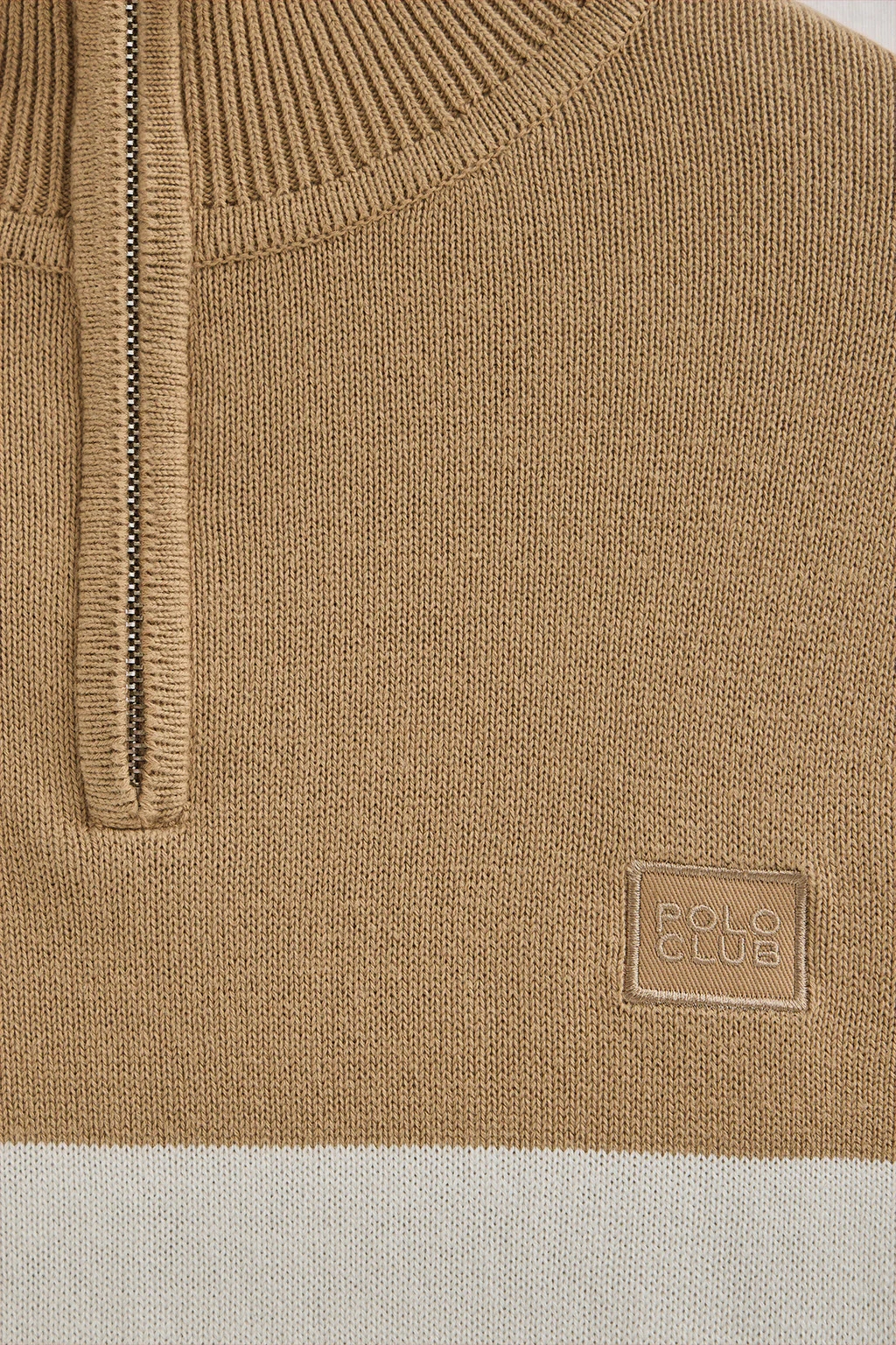 Striped cotton jumper in light brown and nude - Image 7