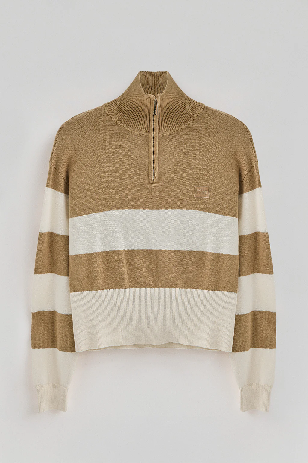Striped cotton jumper in light brown and nude - Image 9