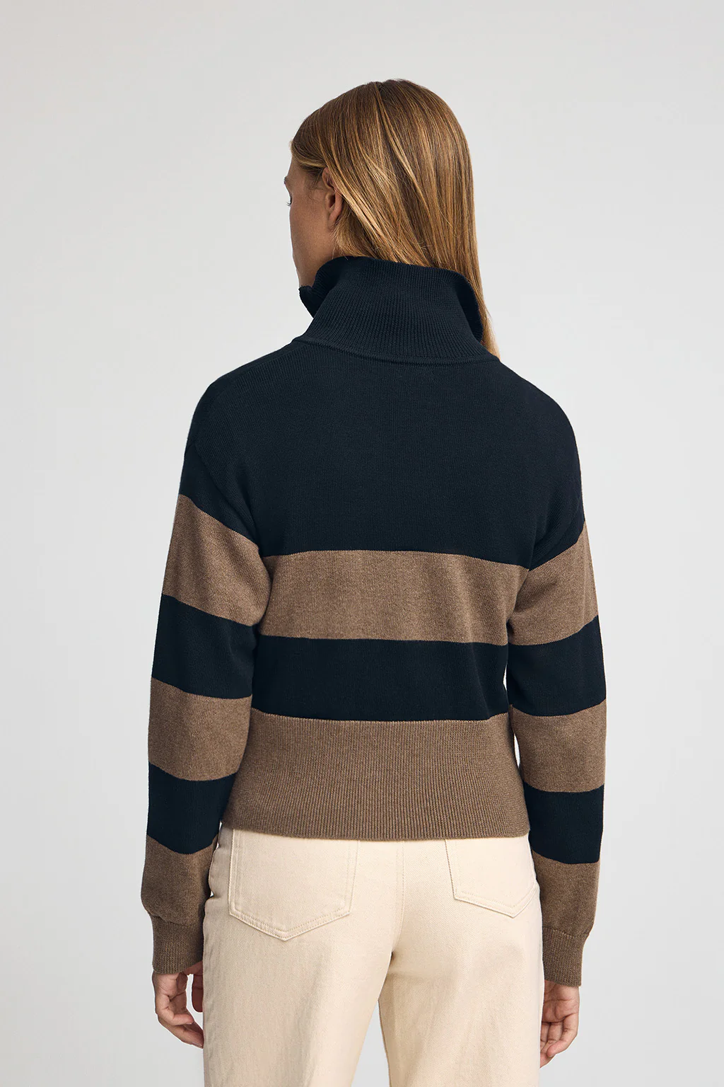 Striped cotton jumper in navy blue and brown marl - Image 6