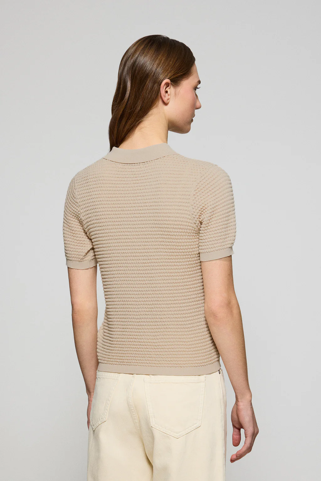 Beige buttoned T-shirt Lirio with embroidered monogram - Image 2
