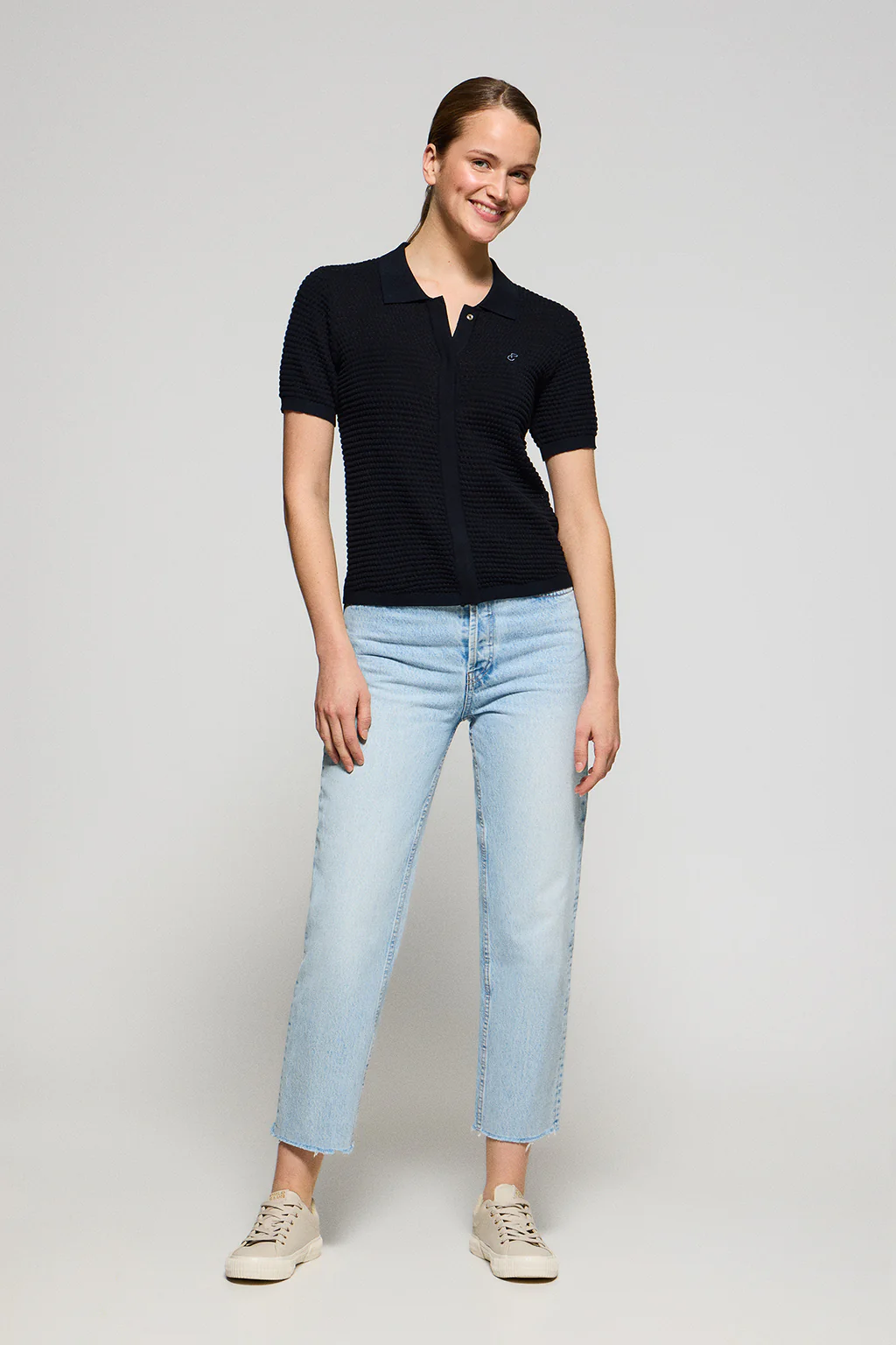 Navy-blue buttoned T-shirt Lirio with embroidered monogram - Image 4