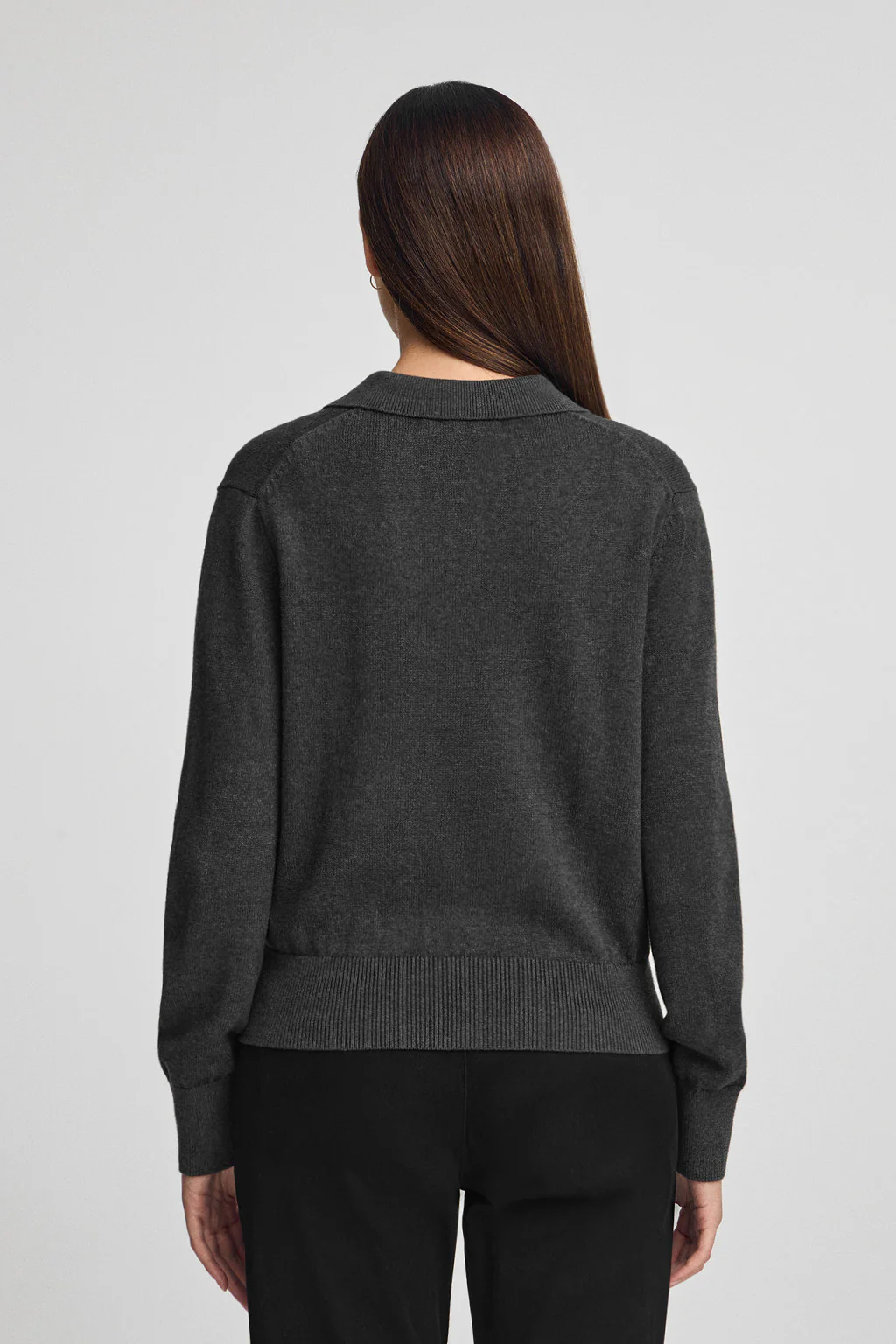 Dark-grey-marl wool-blend jumper with polo collar and Polo Club pearly button - Image 5
