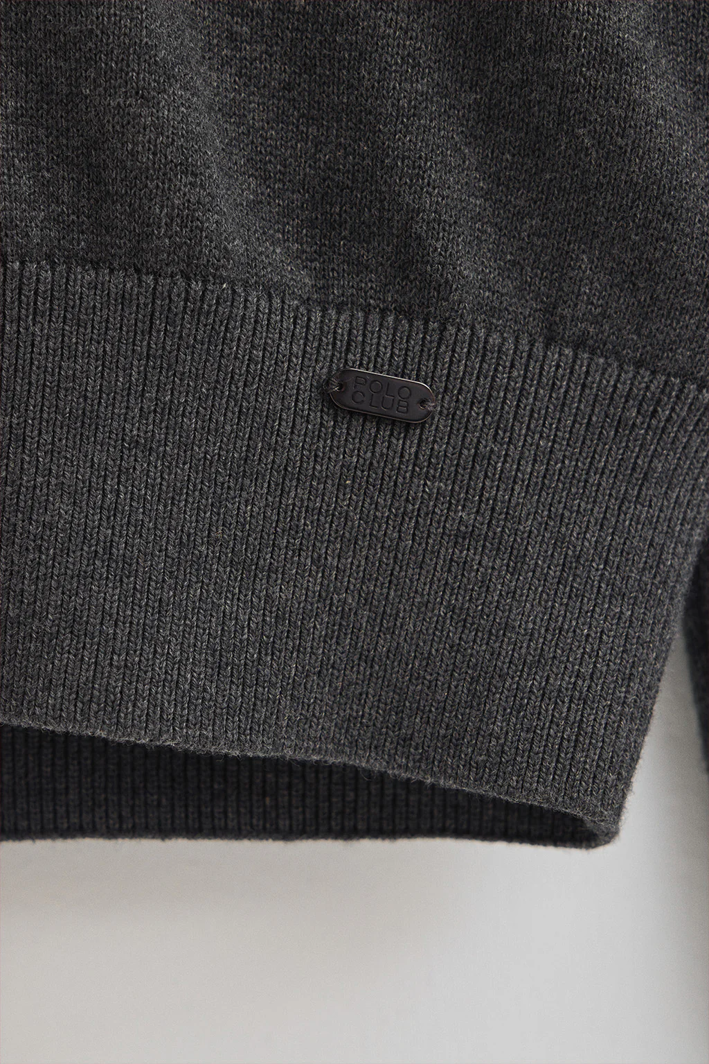 Dark-grey-marl wool-blend jumper with polo collar and Polo Club pearly button - Image 7
