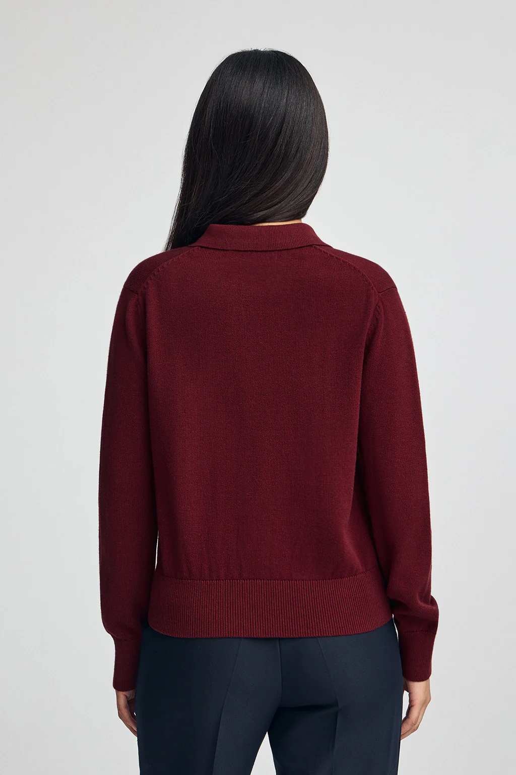 Maroon wool-blend jumper with polo collar and Polo Club pearly button - Image 4
