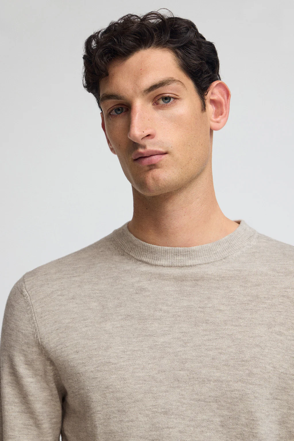 Beige-marl Merino-wool jumper with round neck - Image 3