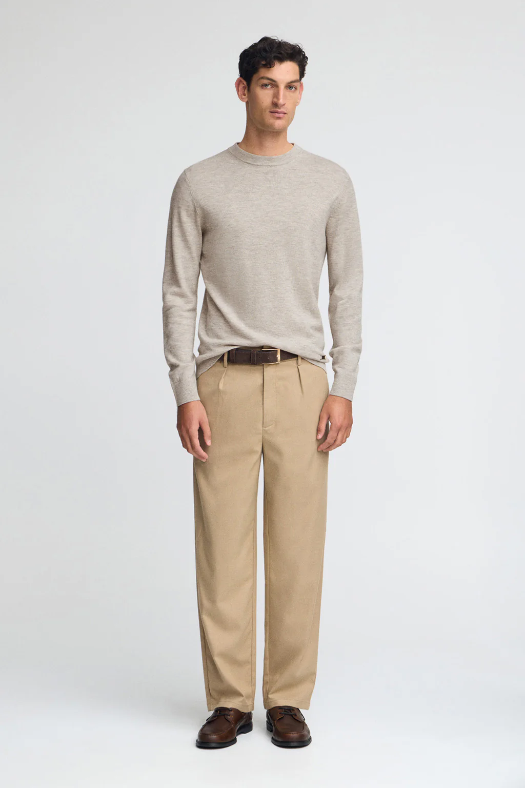 Beige-marl Merino-wool jumper with round neck - Image 4