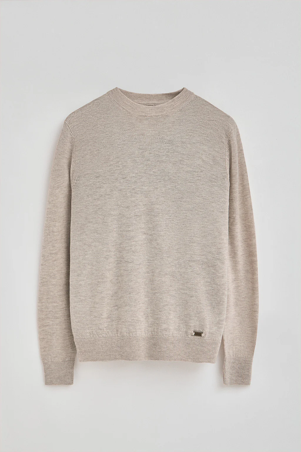 Beige-marl Merino-wool jumper with round neck - Image 9